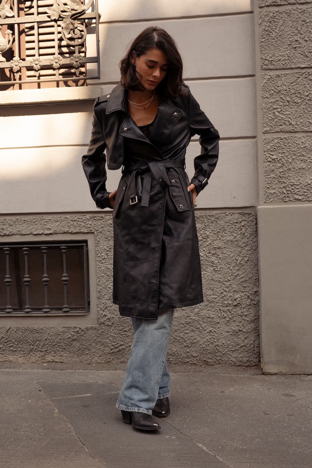 Black 100% genuine leather Made in Italy women's trench coat - Barone Firenze