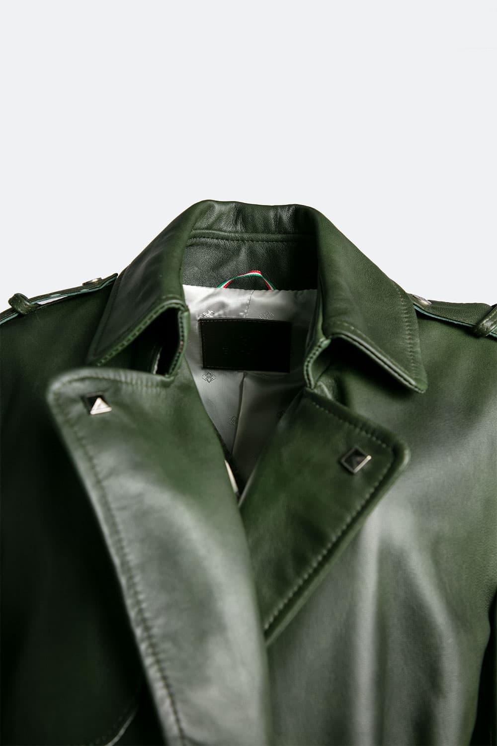 Green 100% genuine leather Made in Italy women's trench coat - Barone Firenze