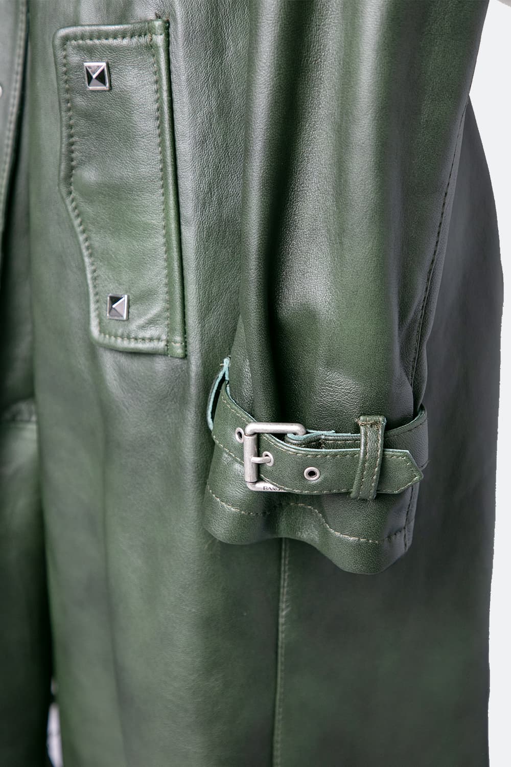 Green 100% genuine leather Made in Italy women's trench coat - Barone Firenze