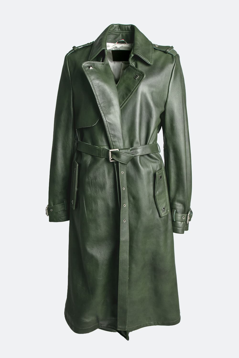 Green 100% genuine leather Made in Italy women's trench coat - Barone Firenze