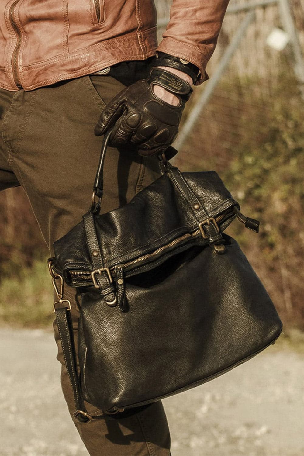 Backpack Brn-050 100% genuine leather Made in Italy - Barone Firenze