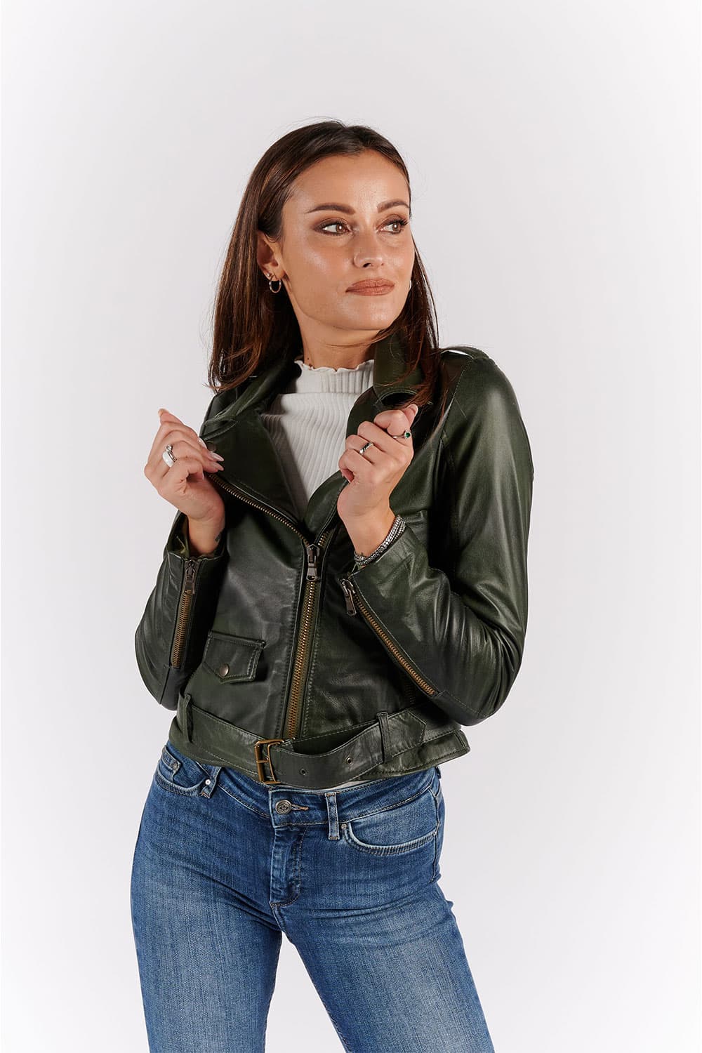 Women's Green jacket 100% genuine leather Made in Italy- Baron Florence