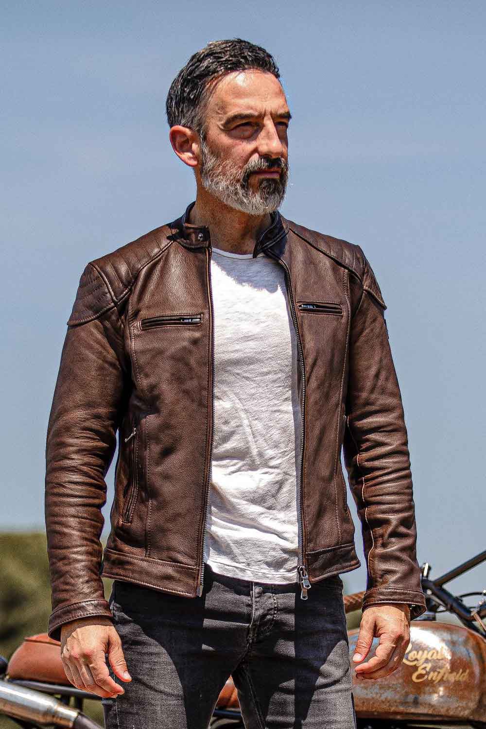 Elton Gold Bike man jacket 100% genuine leather Made in Italy - Barone Firenze