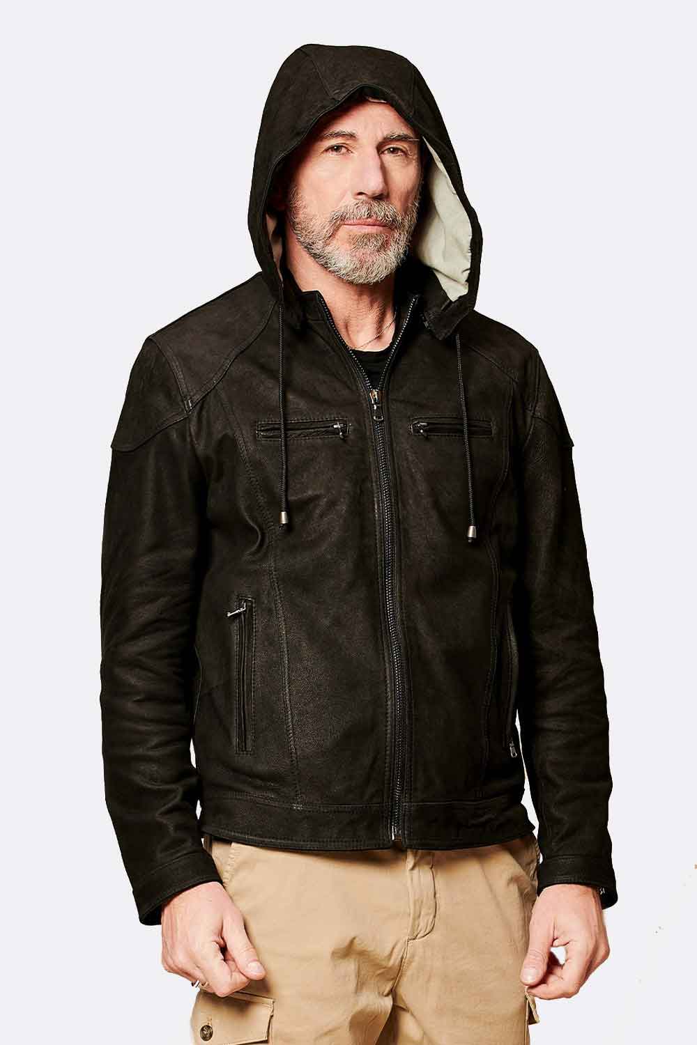 Elton Gold Oleato Hooded Jacket Men's 100% Genuine Leather Made in Italy - Barone Firenze