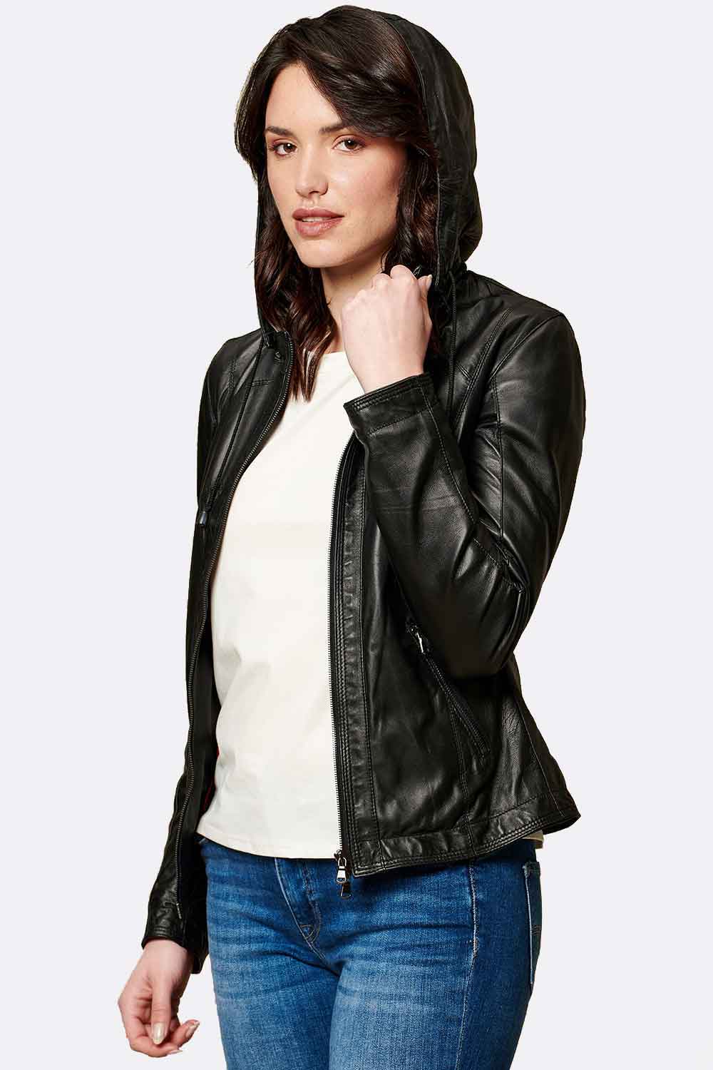 Sofia Hooded Women's Jacket 100% genuine leather Made in Italy - Barone Firenze